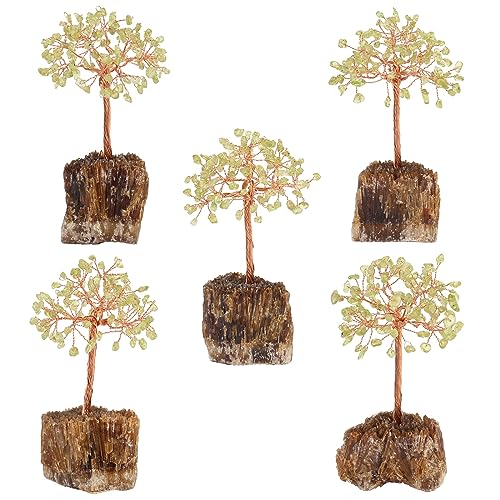 mookaitedecor Natural Peridot Green Healing Crystal Tree on Amber Calcite Cluster Base Feng Shui Money Tree Ornament for Home Semi Precious Gemstone Bonsai Tree Raw Crystal Gift Reiki Room Decor - Image 3