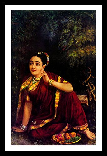 Image of Tallenge Radha Waiting For Krishna In Kunjavan - by Raja Ravi Varma - Small Poster Paper - Framed (12 x 18 inches)