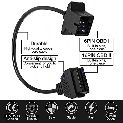 6-Pin OBD1 to 16-Pin OBD2 Diagnostic Scanner Converter Adapter Cable Compatible for Jeep/Dodge/Chrysler