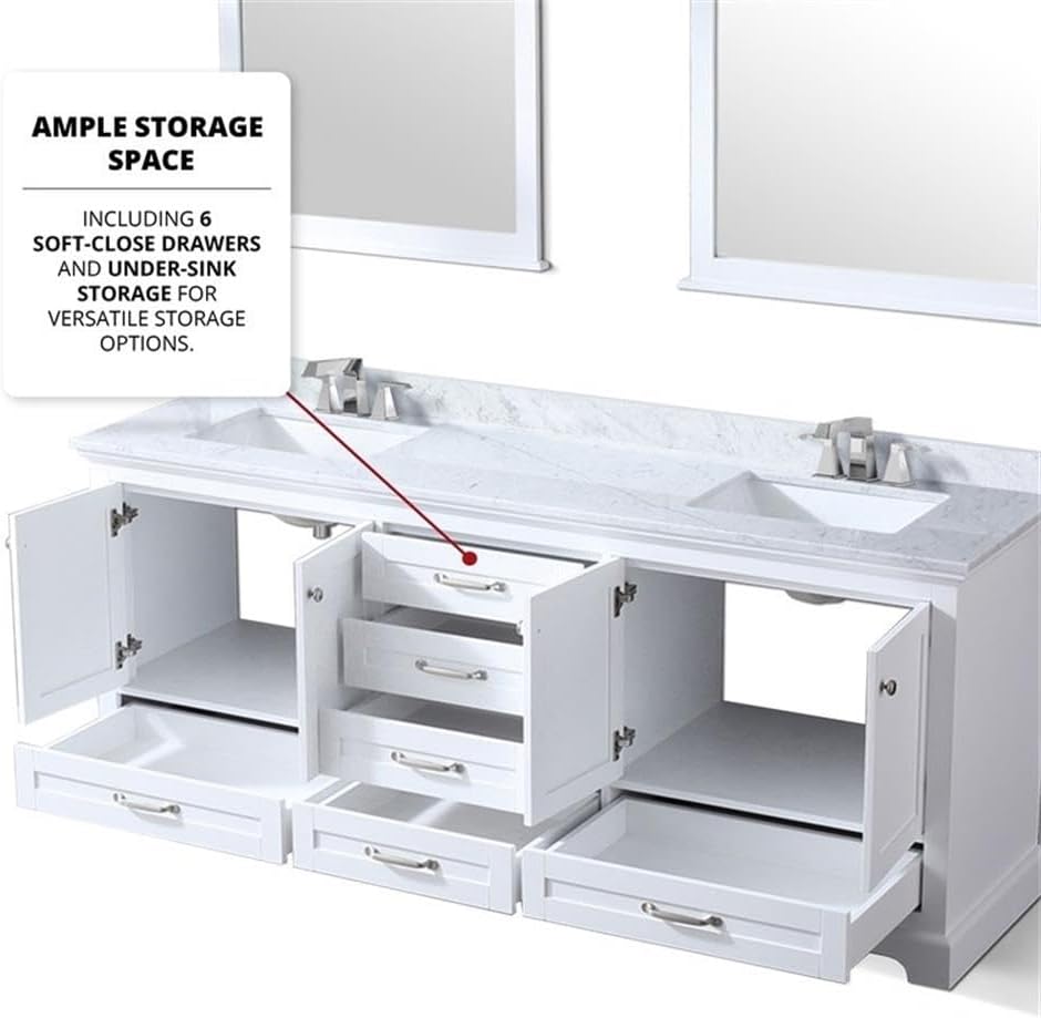 Dukes 80 in. W x 22 in. D White Double Bath Vanity, Carrara Marble Top and 30 in. Mirrors