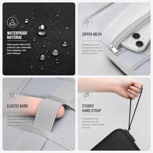 Image of SaleOn 9x6 Inch 2 Layer Travel Organizer Pouch for Gadgets Cables Chargers Power Bank Cable Organiser Tech Bag Laptop Accessories Travel Pouch for Men (Black)
