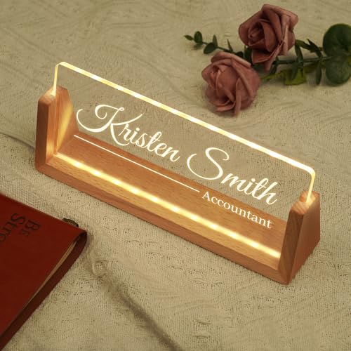 Image of Custom Name Plate for Desk, Personalized Light Up Acrylic Desk Name Plate, Personalized Office Gifts for Boss Coworkers, Teacher Employee Appreciation GIfts, Office Decor for Women Men (Design14)