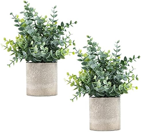 Coferset 2 Pack Small Fake Plants Eucalyptus Potted Artificial Plants for Shelf Desk Home Bathroom Farmhouse Room Decor (Eucalyptus, 2)