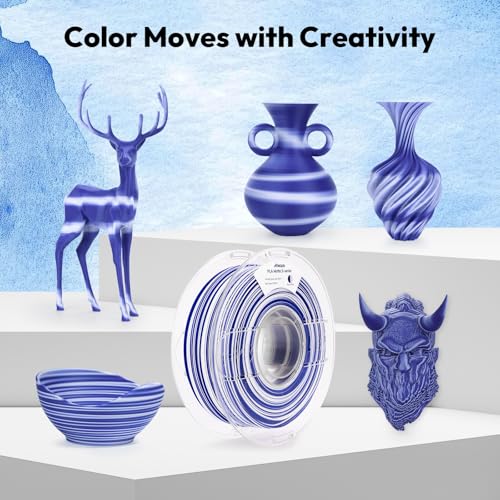 Image of AMOLEN Matte PLA 3D Printer Filament, Dual Color Blue White PLA Filament 1.75mm, Fast Color Change 3D Printing Filament 1.75mm, 1KG /2.2lb