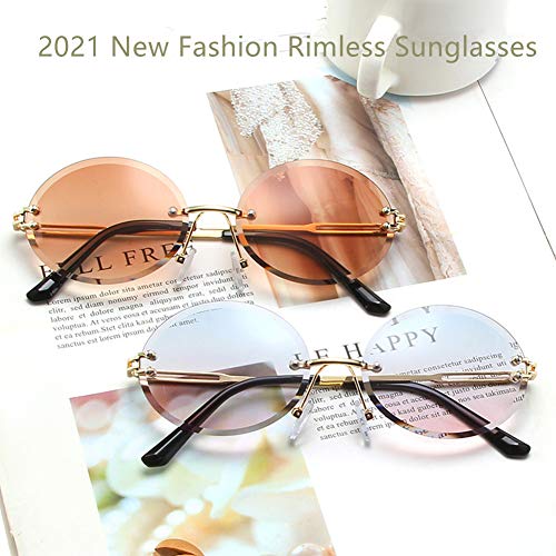 Image of LASPOR Retro Oval Sunglasses for Women Men Fashion Vintage Gold Metal Frameless Rimless Glasses Tinted Lens UV400 Protection