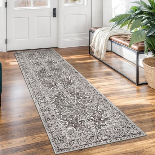 KUTA Vintage Washable Runner Rug, 2x7 Non-Slip Tan Grey Hallway Kitchen Runners Soft Printed Distressed Tribal Farmhouse Floor Carpet Rugs for Laundry Bedroom Living Room