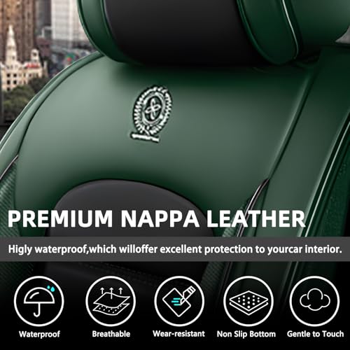 Image of Universal Car Seat Covers for Honda Insight 2002-2022 Anti-Slip Seat Covers,Waterproof Faux Leather Full Coverage Car Seat Protectors Interior Accessories(2Pcs Standard /Black&Green)