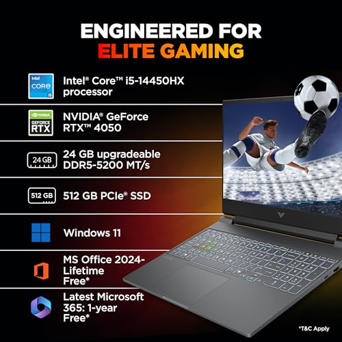 Image of HP Victus, Intel Core i5-14450HX 14th Gen, 6GB RTX 4050, 24GB DDR5(Upgradeable) 512GB SSD, FHD, 144Hz, 300 nits, 15.6'' /39.6cm, Win11, M365* Office24, Mica Silver, 2.29kg, fa2382tx, RGB Gaming Laptop