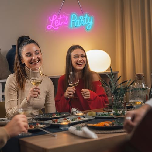 Image of Lets Party Neon Sign for Party Wall Decor, Dimmable LED Neon Lights, Art Decorative Lights for Bachelorette Party, Engagement Party, Birthday Party, Living Room, Gamer Room Decor 11.81 x 4.72 inch