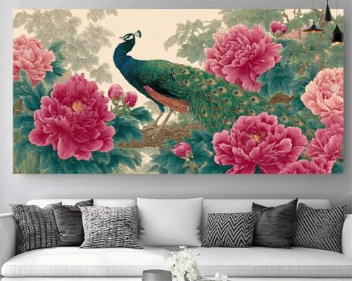 Peinture Diamant Paon 5D Z-P224 : Toile Broderie Strass Premium 80x160cm