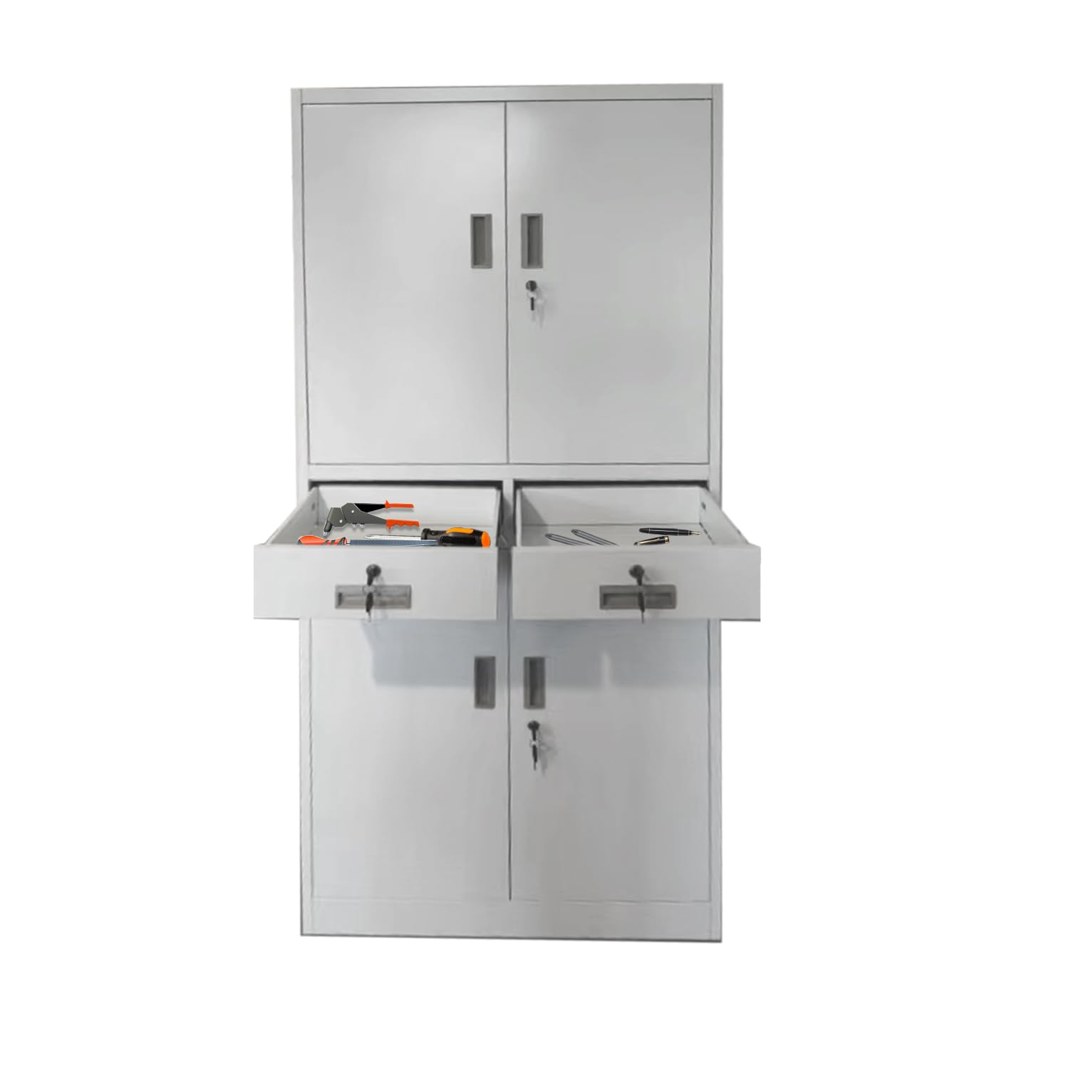 Panana Armoire de Bureau Métallique avec Serrure, Armoire de Rangement avec 2 Tiroirs 4 Portes 3 Étagères Réglables en Hauteur pour Travail, Bureau à Domicile, 80 x 40 x 180 cm