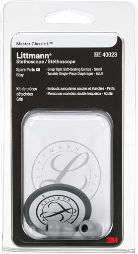 3M Littmann Stethoscope Spare Parts Kit – Gray, Compatible with Master Classic II™, Includes Snap Tight Soft-Sealing Small Eartips, Tunable Diaphragm & Rim, 40023