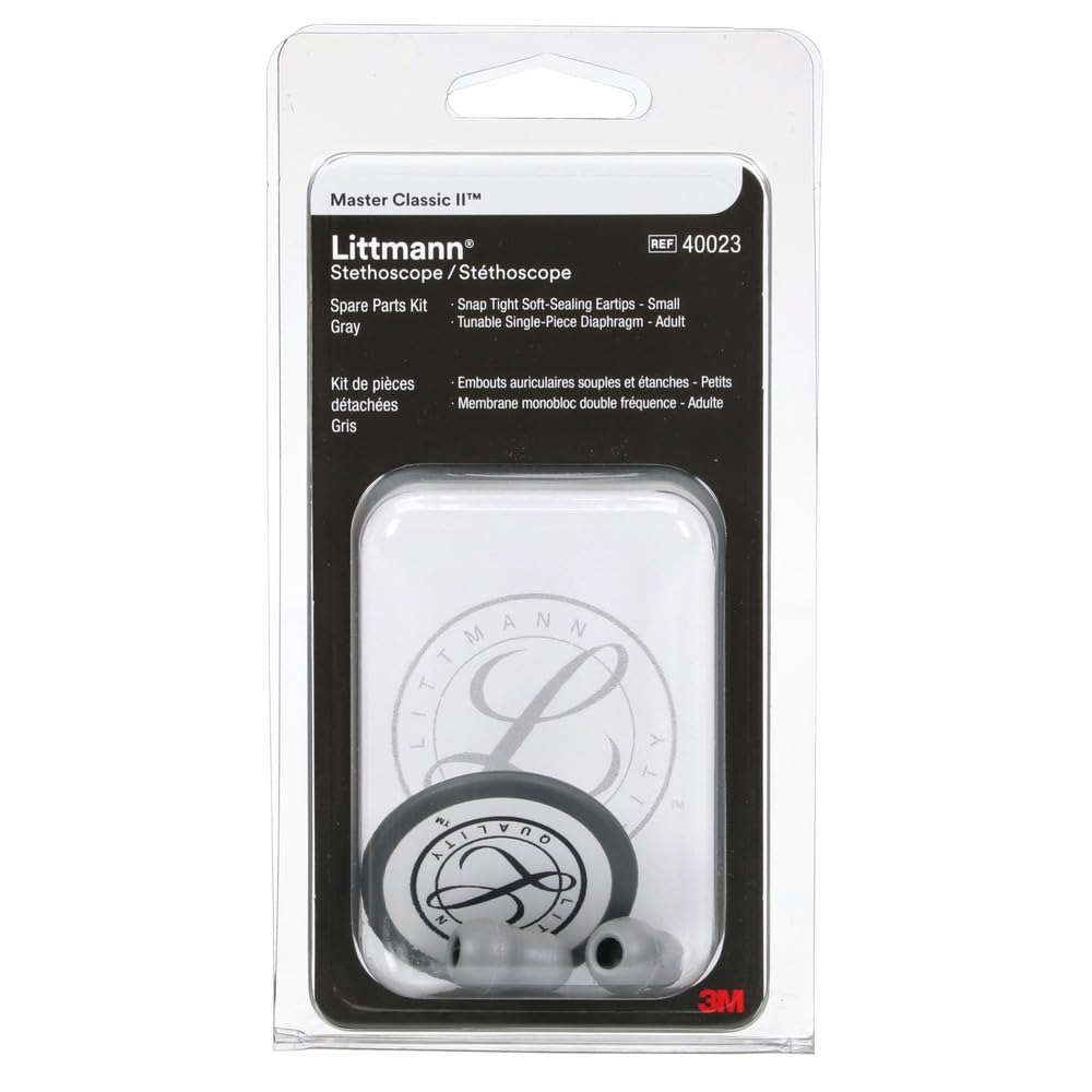 3M Littmann Stethoscope Spare Parts Kit – Gray, Compatible with Master Classic II™, Includes Snap Tight Soft-Sealing Small Eartips, Tunable Diaphragm & Rim, 40023