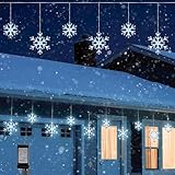 Christmas Snowflake Icicle Lights,9 ft 150 LEDs Curtain Lights with 10 Drops, 3 Strands Connectable, Waterproof Twinkle Effect Icicle Fairy Light for Eaves Window Yard Indoor Outdoor Xmas Tree