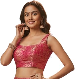PANDAY CLOTHS Women Satin Silk Jacquard Blouse Sleeveless Designer Readymade Blouse 38 Inch with 2 Inch Margin Free Size A... Price In India