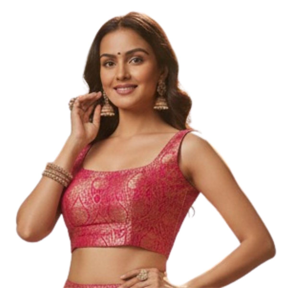 PANDAY CLOTHS Women Satin Silk Jacquard Blouse Sleeveless Designer Readymade Blouse 38 Inch with 2 Inch Margin Free Size A... - Review, Price and Buying Guide