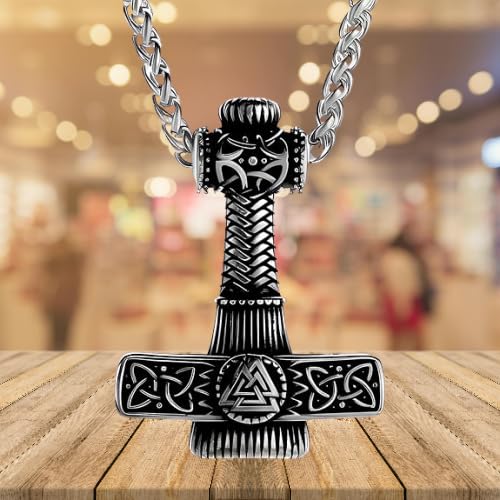 VIKING Nordycki młotek srebrny wisiorek ze stali nierdzewnej, łańcuszek na szyję, rozmiar M, stal nierdzewna, bez kamieni szlachetnych, Medium, Stal nierdzewna, Bez kamieni szlachetnych
