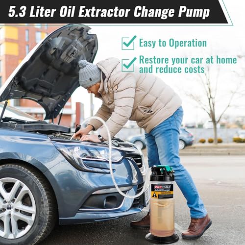 Image of Estune 5.3L /1.4 Gallon Fluid Extractor Pump with 5 Pcs Brake Bleeding Hose | Pneumatic & Manual Modes, Cleaner Oil Changes, Leak-Resistant Seals, Multi-Fluid Use, Garage & Workshop Use, Cars /SUVs /RVs