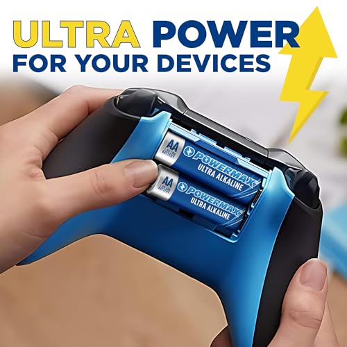 powermax 24-count double aa batteries ultra long lasting alkaline battery for home and office 10-year shelf life reclosable packaging