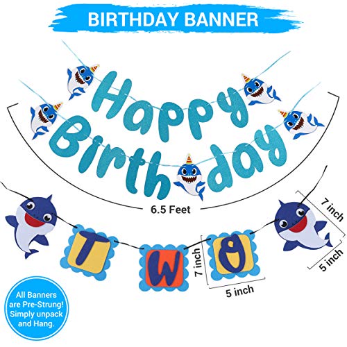 Empire Party Supply Baby Shark 2Nd Birthday Decorations Boy - Blue Baby Shark Two Two Two And Number 2 Foil Balloons 2 Doo Doo Cake Topper Happy Birthday And Two Banner Cute Shark Latex Balloons Cupcake Toppers #TOP2