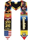 Ecuadorian Graduation Stole 2026, Ecuador and USA Flag Graduation Sash with Serape Floral Design, Class of 2026 Stoles for High School College, Ceremony Party Supplies Gift for Grads Adults Unisex