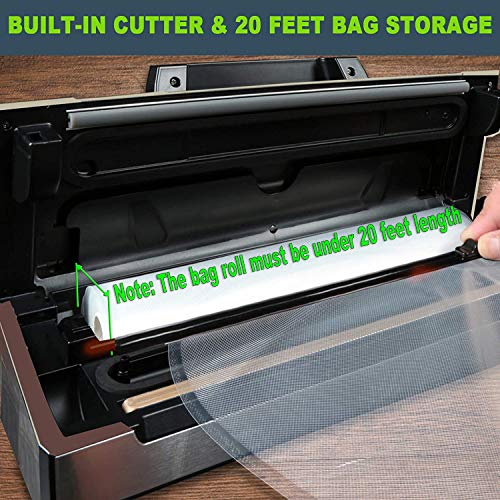 Potane Precision Vacuum Sealer Machine,Pro Food Sealer With Built-In Cutter And Bag Storage(Up To 20 Feet Length), Both Auto&Manual Options,2 Food Modes,Includes 2 Bag Rolls 11”X16’ And 8”X16’,Compact Design #TOP1