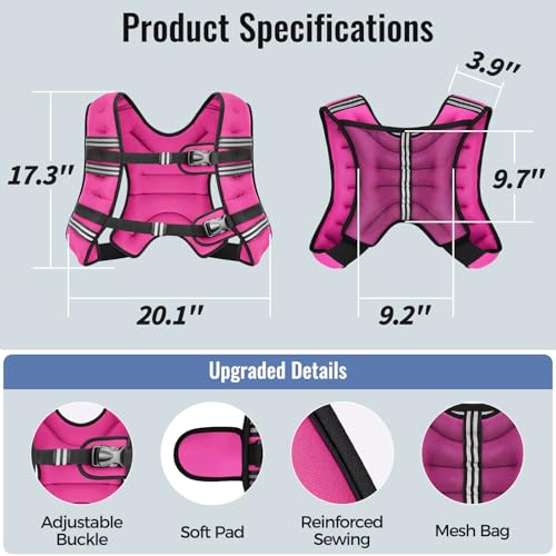 Image of Zeerun Weighted Vest, 6lb /8lb /10lb /12lb /15lb /18lb /20lb /24lb /30lb for Men Women, Reflective Stripe Adjustable Buckle, Comfortable Durable Rucking Vest for Walking Running Strength Training