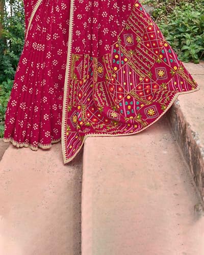 Image of Laxmipati Pasandida Pink Chiffon Bandhani Embroidered Saree