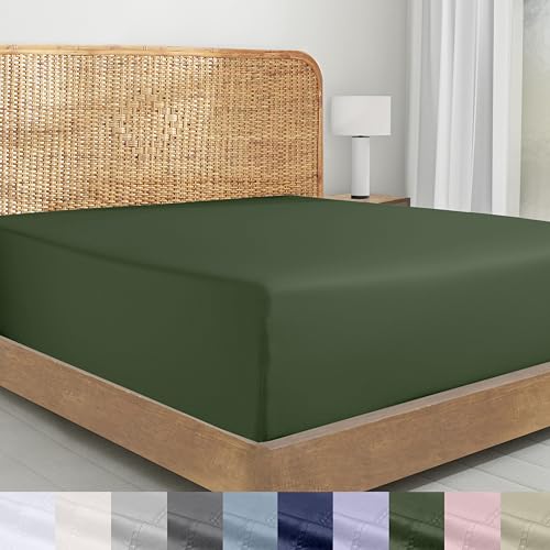 Image of California Design Den 100% Organic Cotton Fitted Sheet Queen, Olive Green