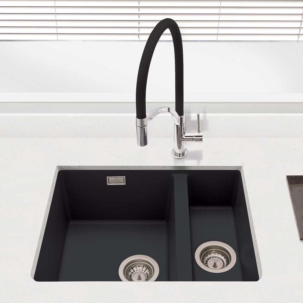 Cookology Lucca Granite Composite Kitchen Sink - 1.5 Bowl (Black)