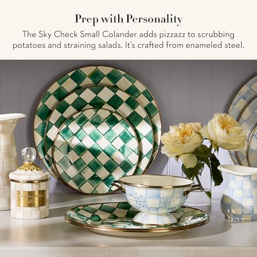 Image of MACKENZIE-CHILDS Enamel Colander, Small, Light-Blue-and-White Sky Check