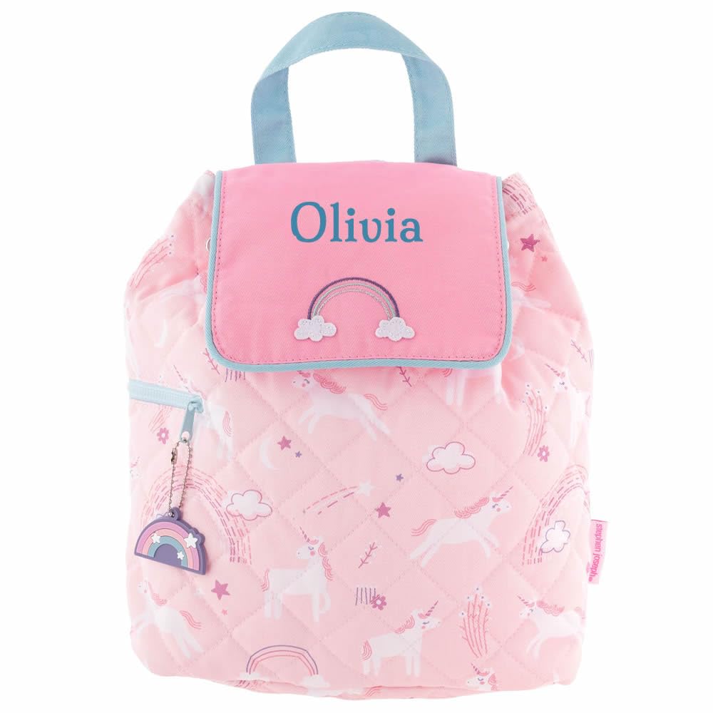 Stephen Joseph Girls Rainbow Unicorn Personalised Pink Backpacks | Personalised By Embroiderytoddler Backpacks In Pink