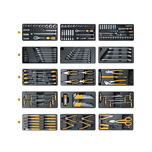 VITO Werkstattwagen bestückt - 221 Werkzeuge - 7 Schubladen - Werkstattwagen mit Werkzeug - Mobiler Werkzeug-Wagen - Werkzeugkiste - Profi Werkzeugkasten – Bild 3