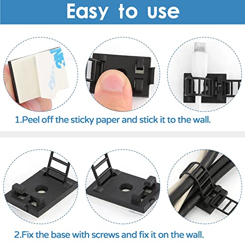 Vetory 50Pcs Adjustable Cable Ties,2 Sizes Self Adhesive Nylon Cable Straps, Black Desk Wire Organizer Zip Ties Cord Clips For Wire Management, Large And Small #TOP3