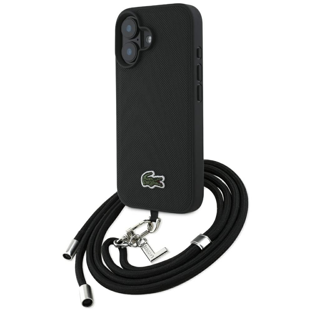 CG MOBILE Lacoste Iconic Petit Pique Crossbody Coque pour iPhone 16 compatible avec MagSafe (noir)