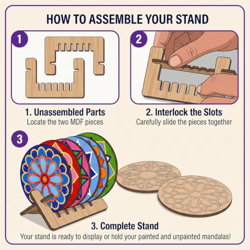 Image of ImagiVibe Premium Mandala Coaster Painting Kit for Kids & Adults | DIY Mandala Art | 6 Pre-Marked Wooden 4 Inch MDF Coasters with Stand | Creative Art & Craft Activity | Gift (Mandala - Tempera Paint)