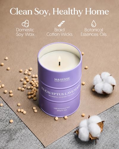 Image of M&SENSE Eucalyptus Lavender Scented Candles Large, Natural Soy Candles 21.2oz 120 Hour Slow Burning,Aromatherapy Candle for Stress Relief Meditation Relaxing