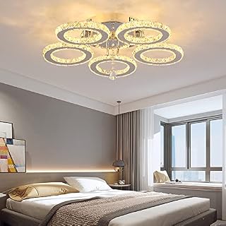 VETRULUS Modern Crystal Chandelier, Led Ceiling Light Flush Mount Stainless Steel Pendant Lights Fixtures for Dining Room Living Room (5 Rings Cool White)