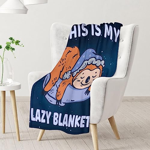 Mercuryelf Sloth Throw Blanket - Soft, Fuzzy & Warm - 50x60 Inches Flannel Blankets for Living Room, Sofa - Dark Blue Cute Throws Gift for Teens