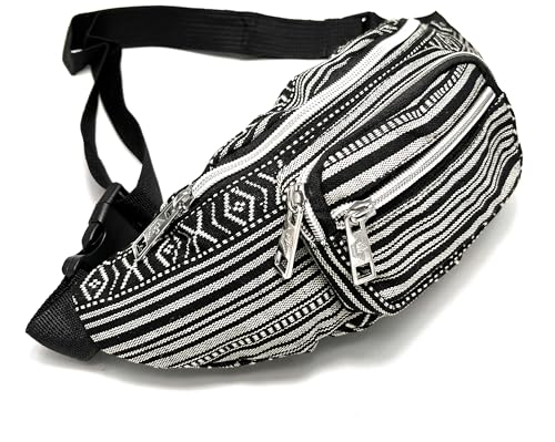 Riñonera Hippie Estilo étnico riñonera para Hombres Mujeres y niños,Multicolor Bolsa para Viajes, Festivales, Vacaciones, Senderismo, Correr, al Aire Libre, Camping (Negro)