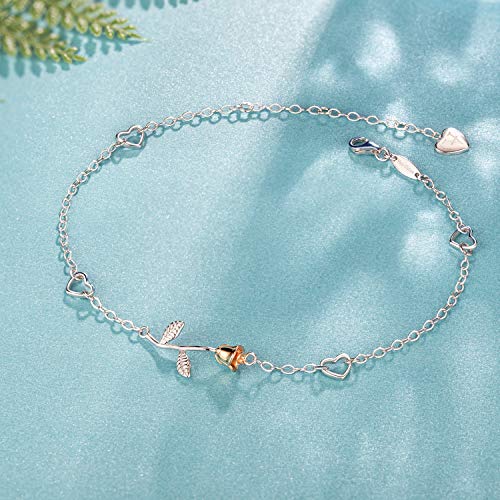 Ashli Jena Ankle Bracelet For Women 925 Sterling Silver Love Rose Flower Anklet White Gold Plated Cz Diamond Anklet Gift For Women #TOP2