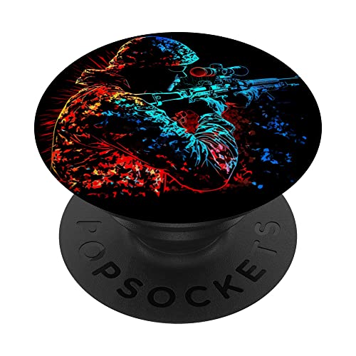 Hunter Hunting Commando Army Retro Hunting Rifle Sniper PopSockets PopGrip Intercambiable