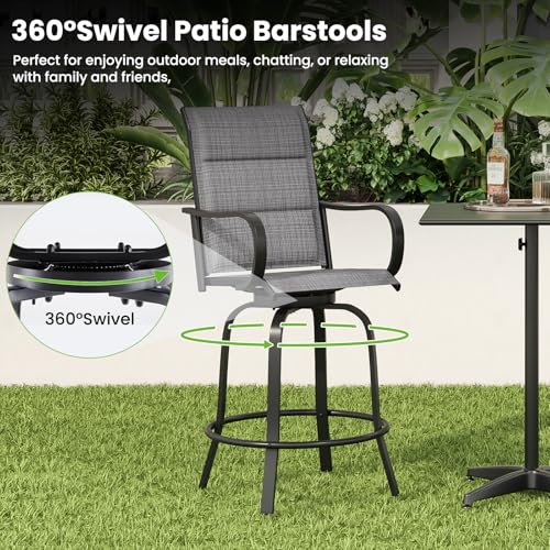 Image of Soohow Swivel Patio Bar Stools Set of 2, Outdoor Barstools with Paded Textilene Fabric, All Weather Bar Height Outdoor Chairs, Tall Swivel Patio Chair for Balcony, Poolside, Yard