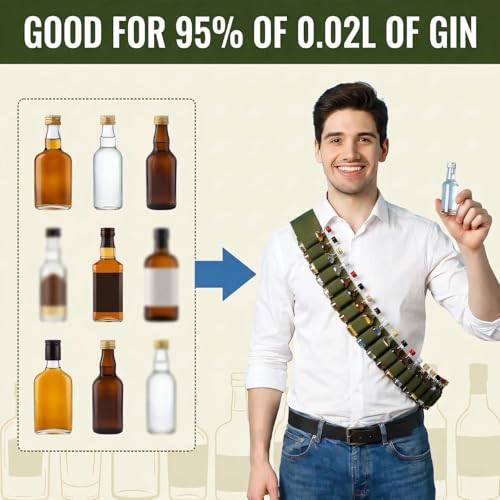 HX-pyahgtv Klopfer Gürtel 27 Slots, 125cm Nylon Verstellbar Schnapsgürtel, Patronengürtel Kompatibel mit Mini Schnaps, Ideal für Karneval, Junggesellenabschied und Festivals (Militärgrün)
