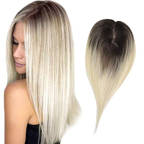 Full Shine Natural Crown With Clip Top Cover Balayage Color 3 Dark Brown Fading To 8 Ash Brown And 613 Blonde Highlighted Color Per Pack 35 Gram 12×6cm Topper Hair Piece For Woman With Loss Hair