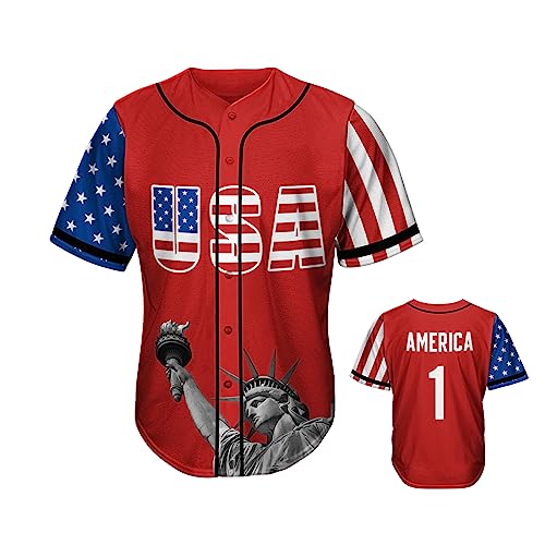 USA Red Baseball Jersey Stitched America Shirts Sports Uniform #1 Gift for Men and Women Medium
