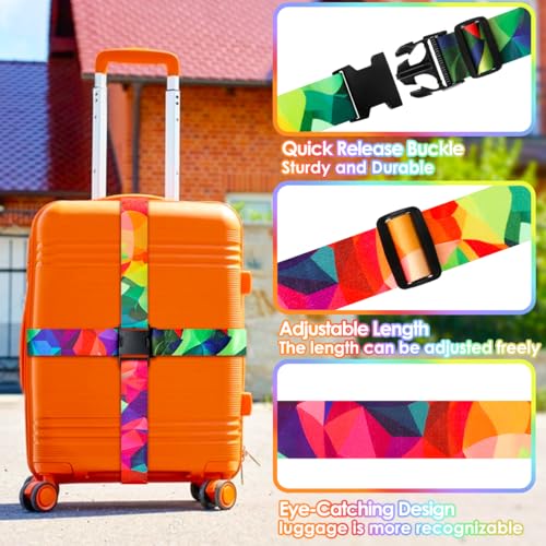 Image of Gutsdoor Luggage Straps for Suitcases Adjustable Travel Belt, Connector Holds Suitcase Bright Colorful Identifiers Travel Bag Accessories (Colorful Geometry)