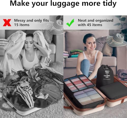 Image of 7pcs Set Luggage Carry On Suitcase Packing Cubes (Black)