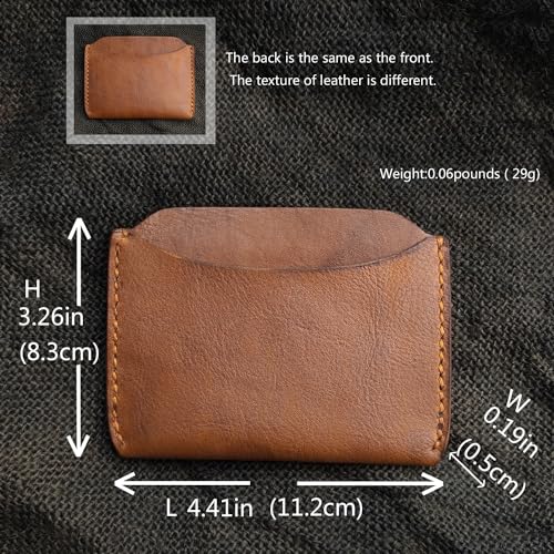 Brown drop grain vegetable tanned leather minimalist thin card wallet3