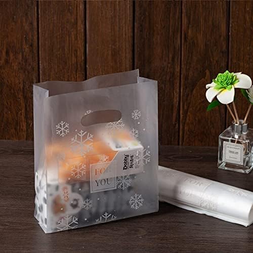 50pcs Disposable Plastic Gift Bags with Handle Bakery Cake Packaging Bag Jewely Shopping Bags Wedding Valentine Days Gifts Pack (C,L)